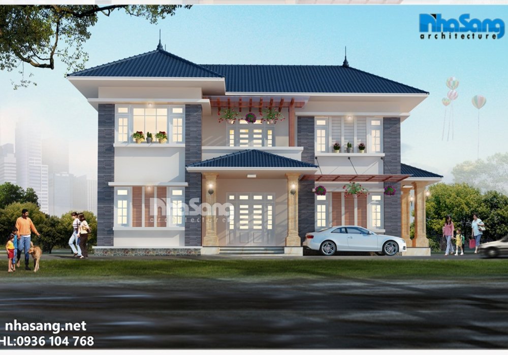 Thiết kế nhà vườn đẹp 2 tầng 15m x 8,5m BT14174