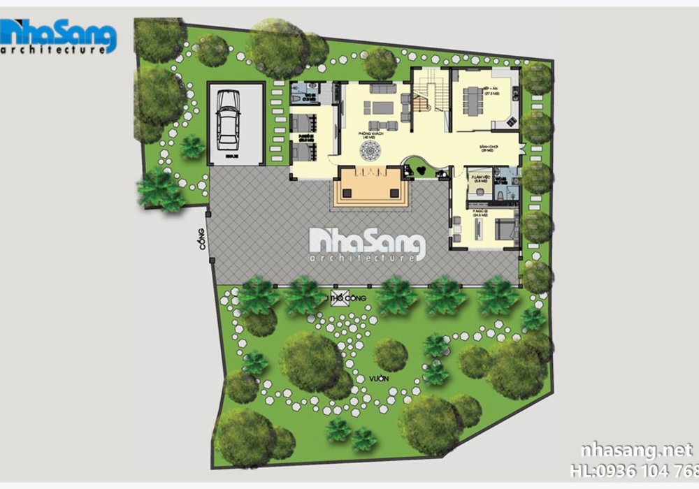 Mẫu thiết kế nhà vườn đẹp 2 tầng mái thái BT14177