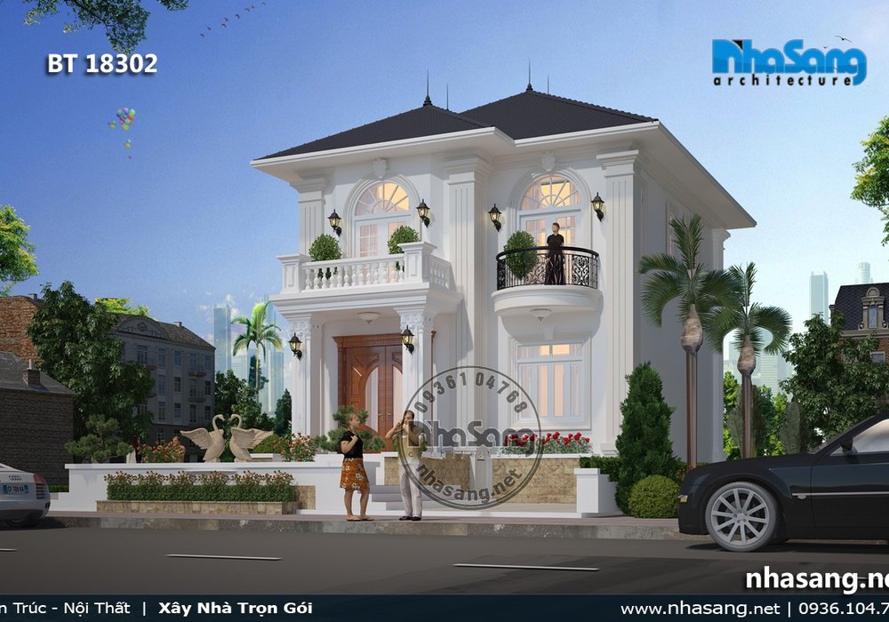Mẫu biệt thự vườn Châu Âu nhẹ nhàng tinh tế BT18302