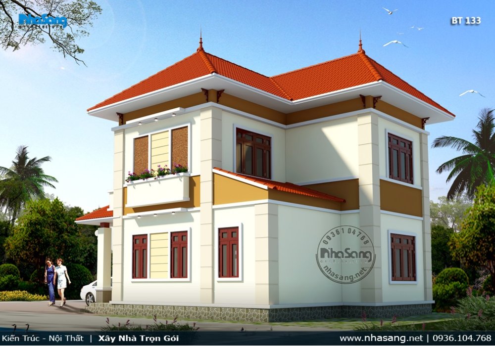 Mẫu nhà 2 tầng nông thôn 90m2 4 phòng ngủ BT133