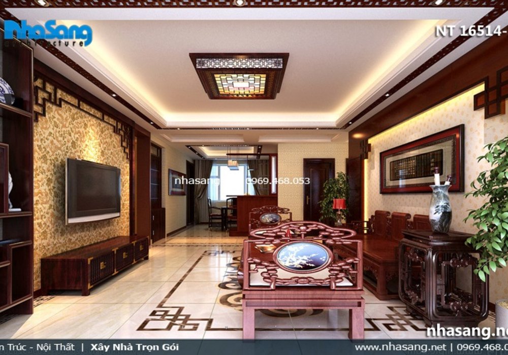 Mẫu phòng khách đẹp kiểu Á Đông NT16514