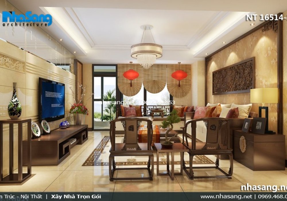 Mẫu phòng khách đẹp kiểu Á Đông NT16514