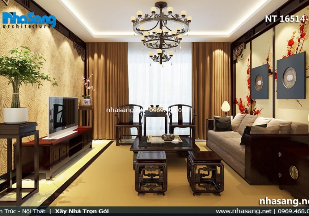 Mẫu phòng khách đẹp kiểu Á Đông NT16514