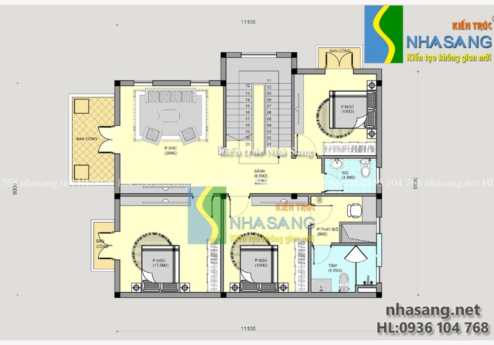 Mẫu thiết kế Biệt thự Tân cổ điển 3 tầng đẹp 9,5m x 11m BT14119 kiến trúc Nhà Sang