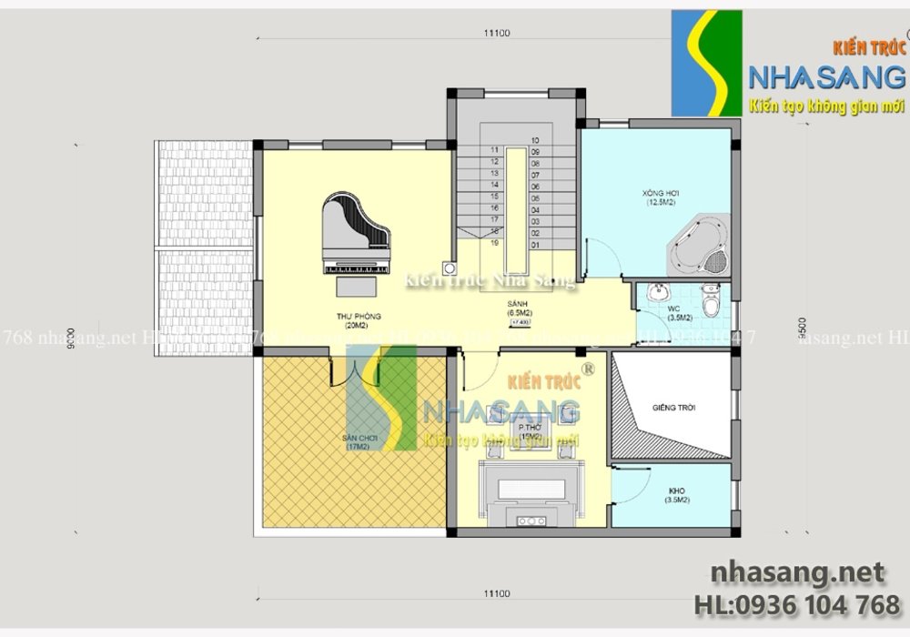 Mẫu thiết kế Biệt thự Tân cổ điển 3 tầng đẹp 9,5m x 11m BT14119 kiến trúc Nhà Sang