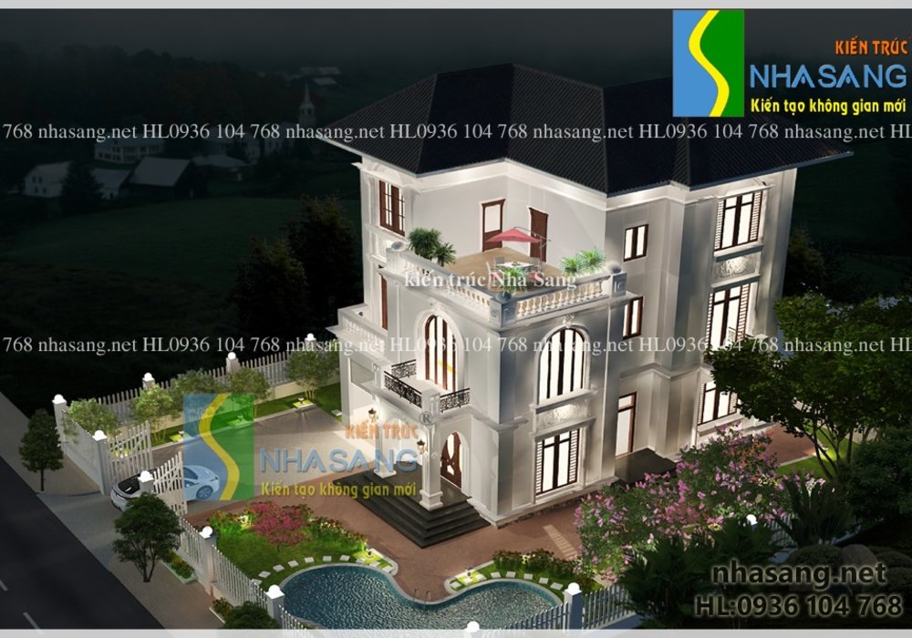 Thiết kế biệt thự Tân cổ điển đẹp kiểu Pháp 3 tầng 11m x 13m BT14120