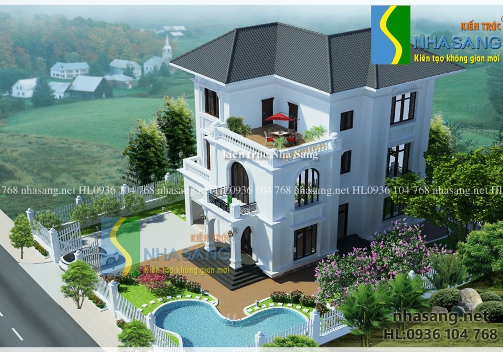 Thiết kế biệt thự Tân cổ điển đẹp kiểu Pháp 3 tầng 11m x 13m BT14120