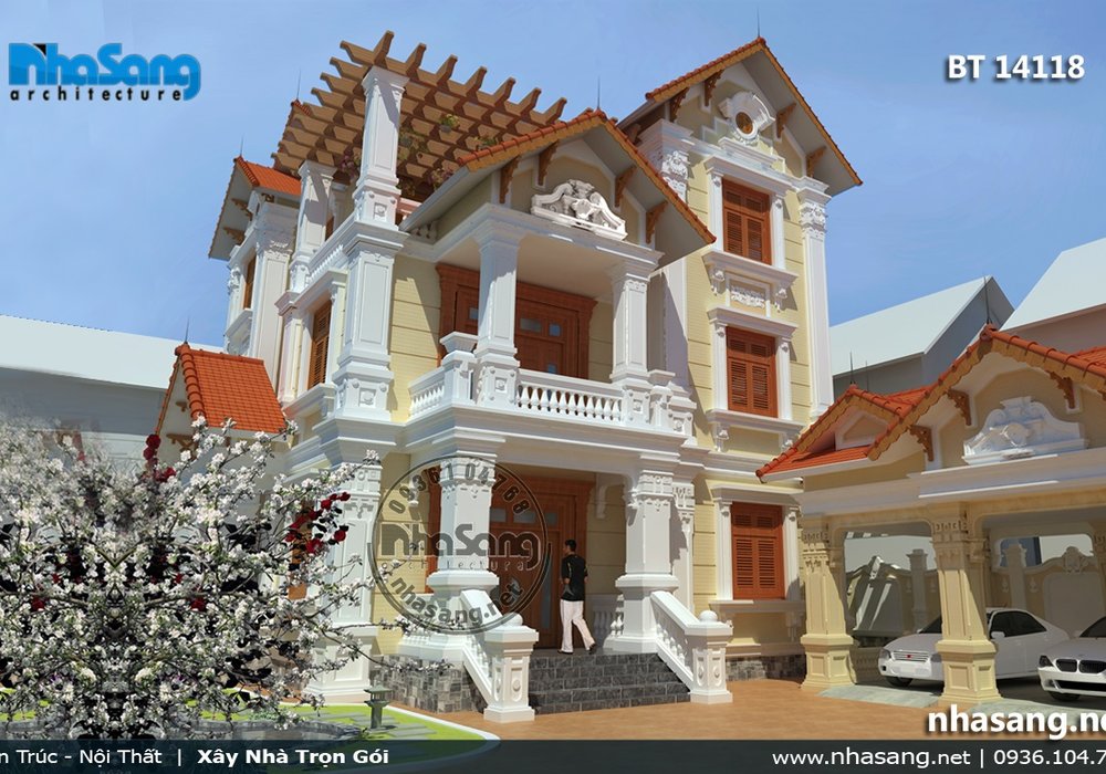 Mẫu thiết kế biệt thự TÂN CỔ ĐIỂN đẹp 3 tầng BT14118