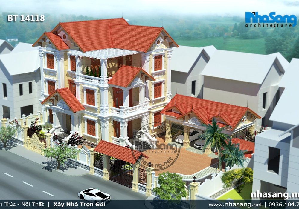 Mẫu thiết kế biệt thự TÂN CỔ ĐIỂN đẹp 3 tầng BT14118