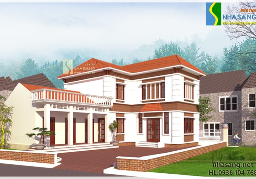 Mẫu thiết kế nhà đẹp 2 tầng chữ L BT14129 - kiến trúc biệt thự 3 tầng