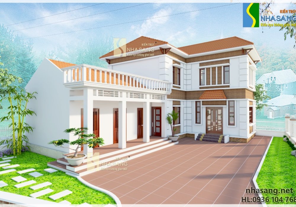 Mẫu thiết kế nhà đẹp 2 tầng chữ L BT14129 - kiến trúc biệt thự 3 tầng