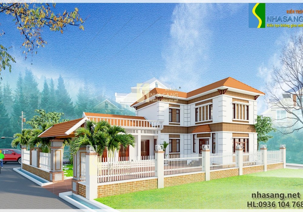 Mẫu thiết kế nhà đẹp 2 tầng chữ L BT14129 - kiến trúc biệt thự 3 tầng