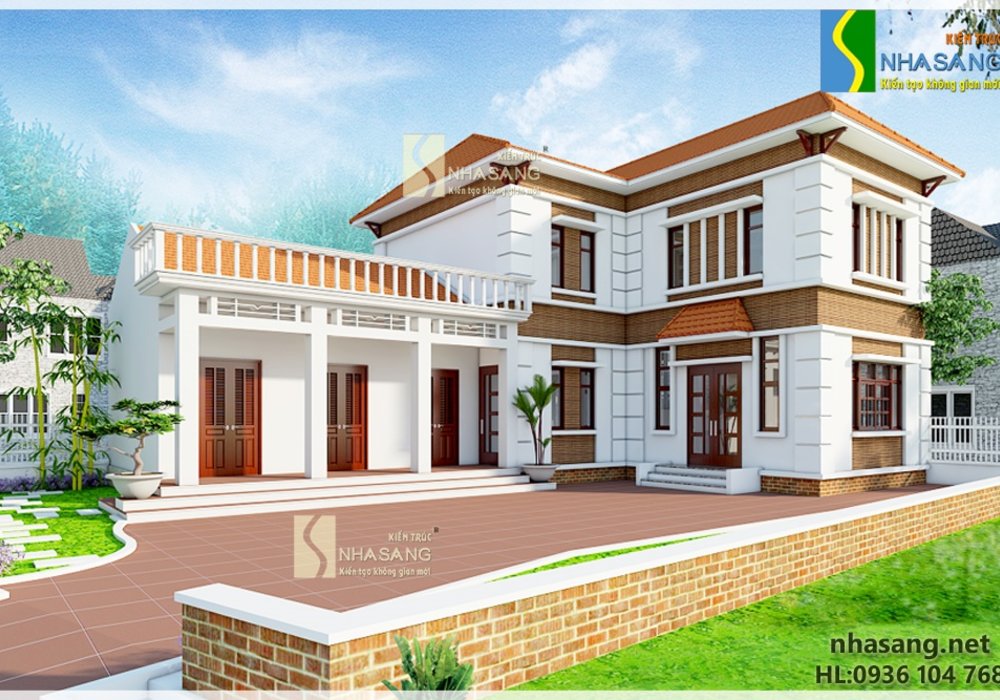 Mẫu thiết kế nhà đẹp 2 tầng chữ L BT14129 - kiến trúc biệt thự 3 tầng