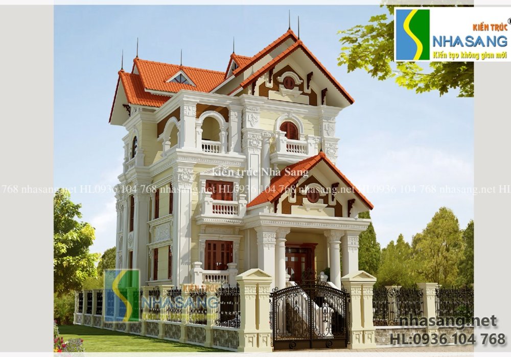 Mẫu thiết kế nhà biệt thự pháp đẹp 3 tầng - kiến trúc nhà phố BT14125