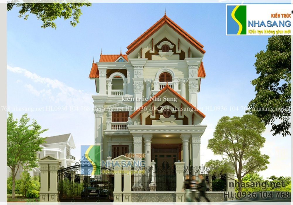 Mẫu thiết kế nhà biệt thự pháp đẹp 3 tầng - kiến trúc nhà phố BT14125