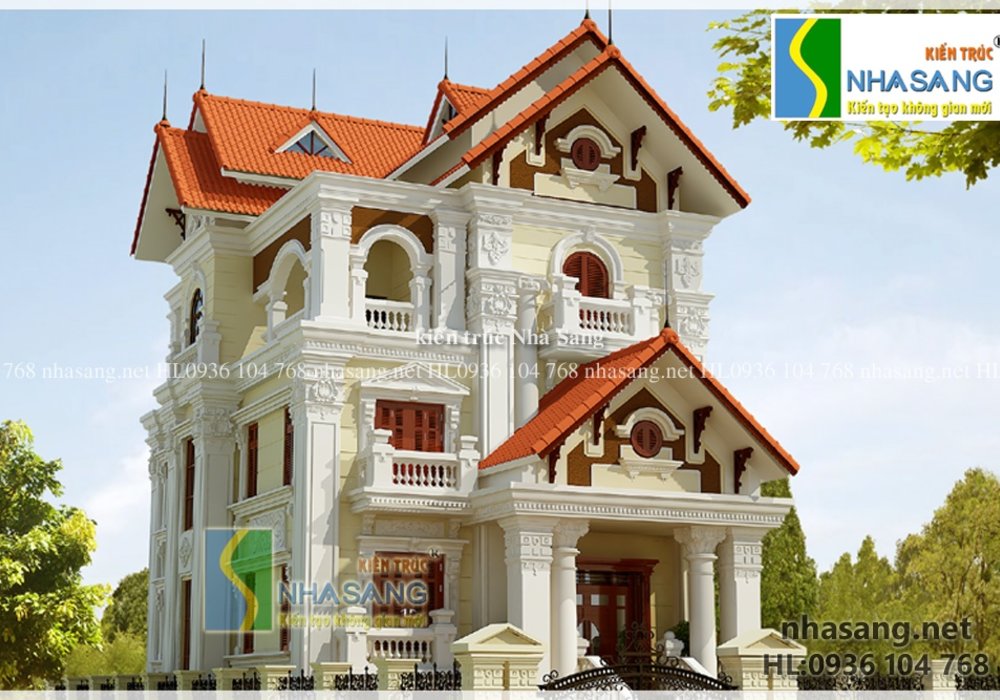 Mẫu thiết kế nhà biệt thự pháp đẹp 3 tầng - kiến trúc nhà phố BT14125