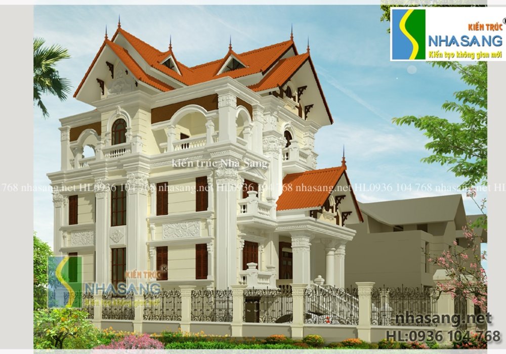 Mẫu thiết kế nhà biệt thự pháp đẹp 3 tầng - kiến trúc nhà phố BT14125