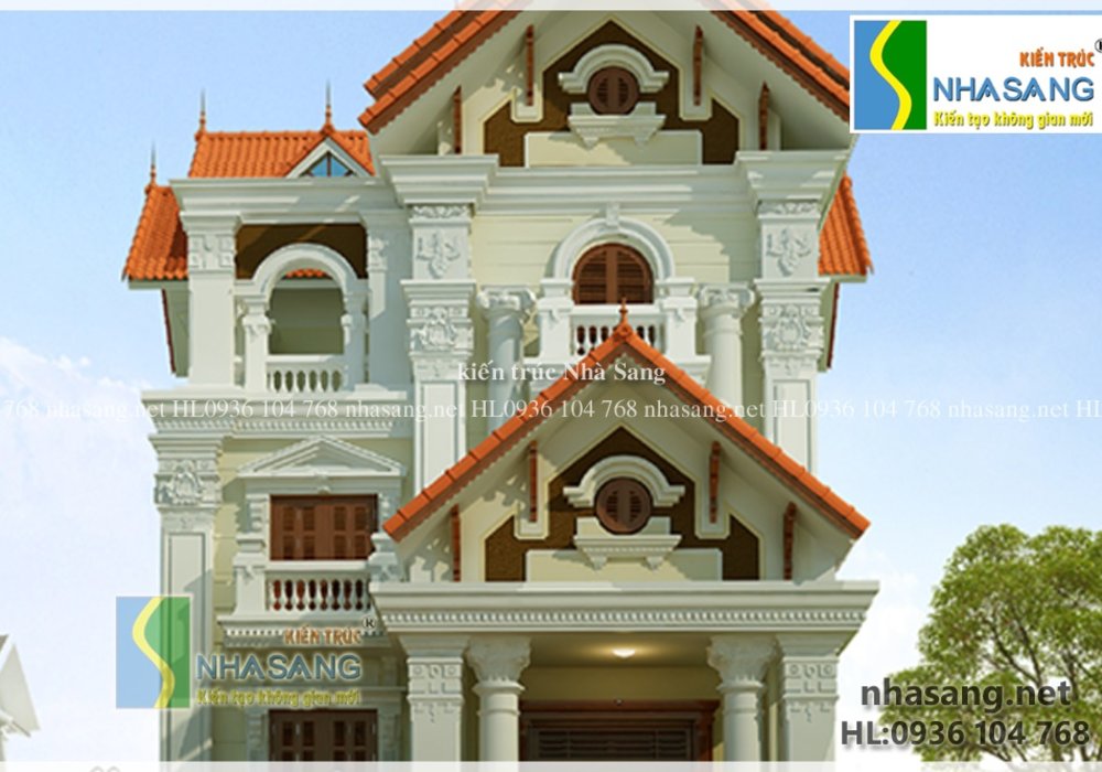 Mẫu thiết kế nhà biệt thự pháp đẹp 3 tầng - kiến trúc nhà phố BT14125