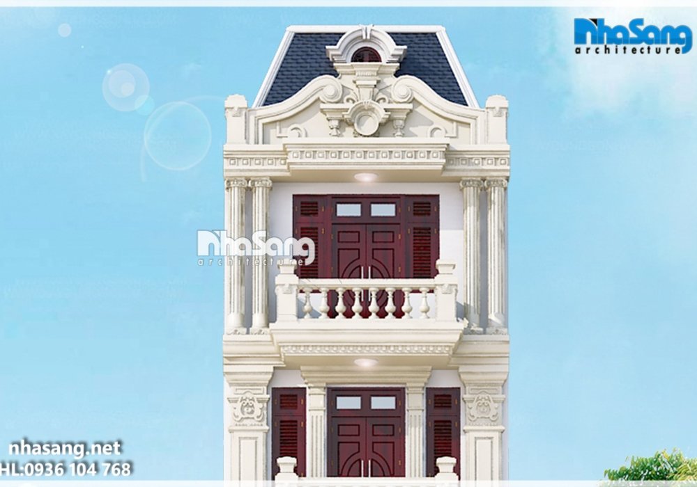 Mẫu thiết kế nhà phố 4 tầng mặt tiền 5m5 BT14188 kiến trúc Pháp