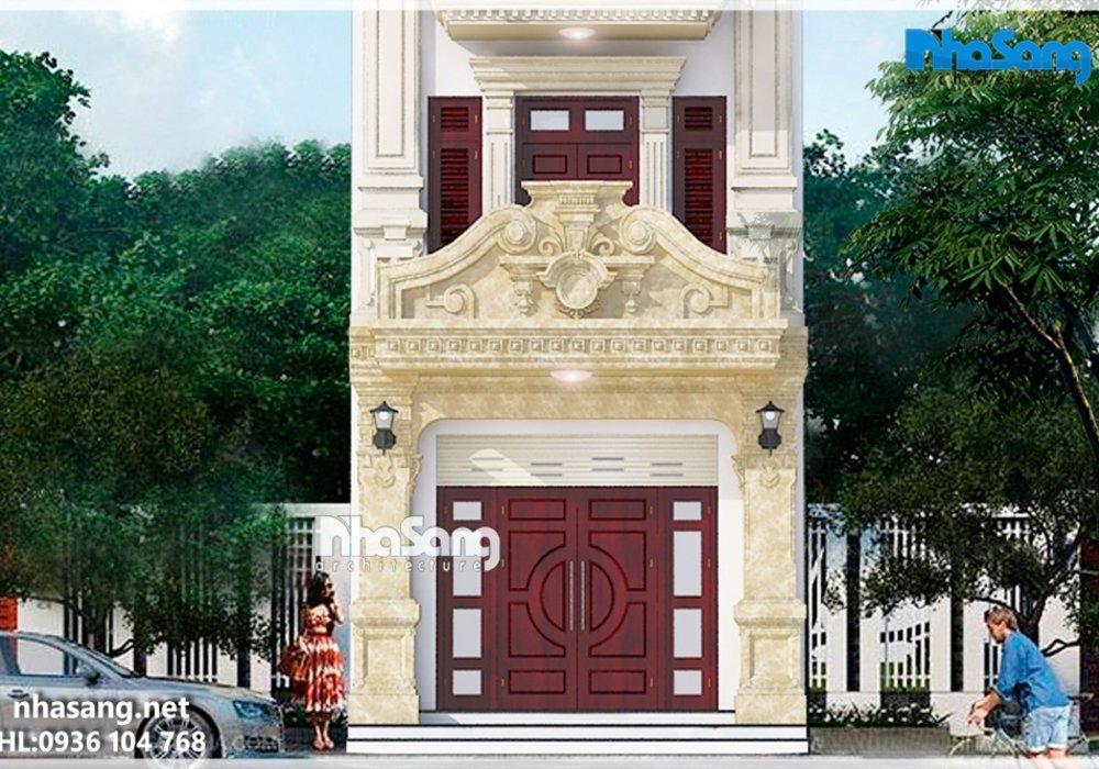 Mẫu thiết kế nhà phố 4 tầng mặt tiền 5m5 BT14188 kiến trúc Pháp