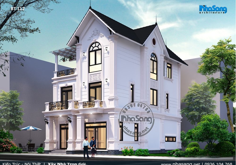 Mẫu thiết kế Villa đẹp sang trọng kiểu Châu âu hiện đại BT112