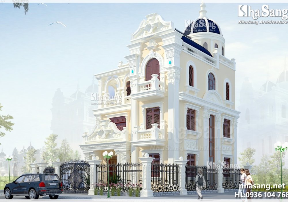 Mẫu thiết kế nhà biệt thự  phố kiểu Pháp 3,5 tầng đẹp BT14152