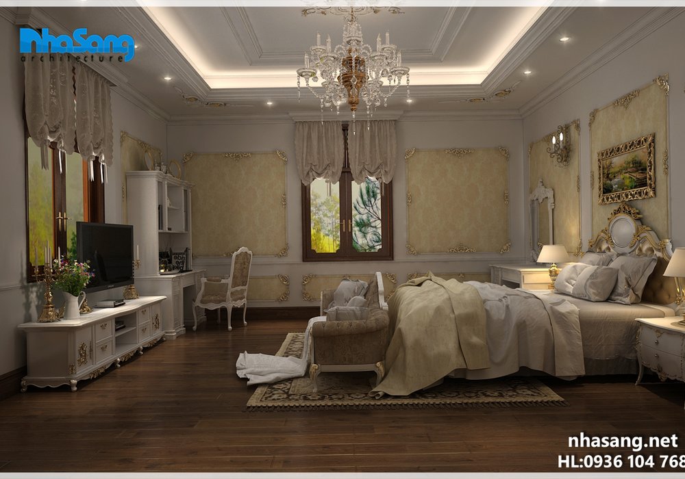 Thiết kế nội thất phòng ngủ biệt thự kiểu Pháp