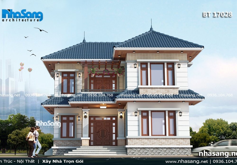 Nhà vườn 2 tầng mái thái chữ L 80m2 BT17028