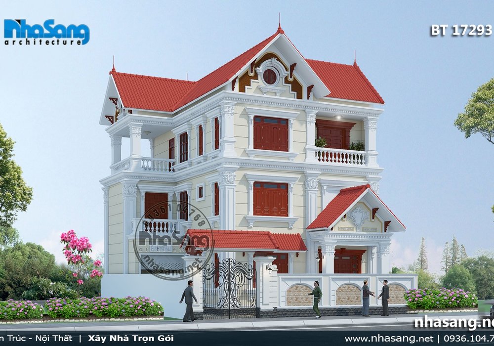 Biệt thự Pháp 3 tầng nhẹ nhàng mái thái tân cổ điển BT17293