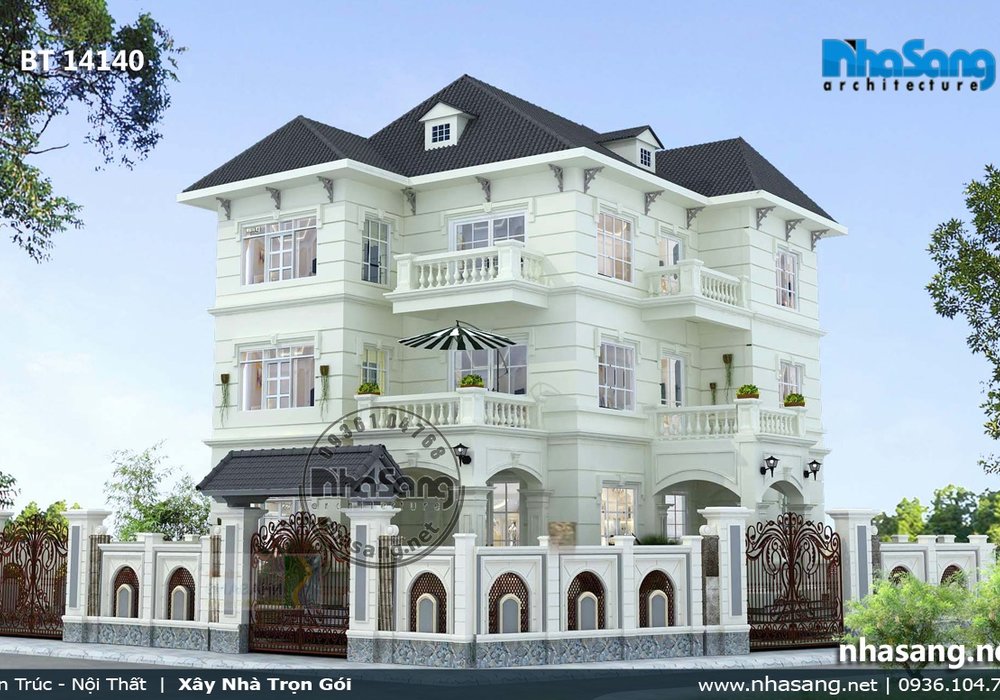 Mẫu thiết kế Nhà 3 tầng đẹp 13,3m x 13,3m BT14140