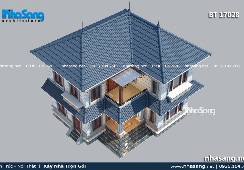 Nhà vườn 2 tầng mái thái chữ L 80m2 BT17028