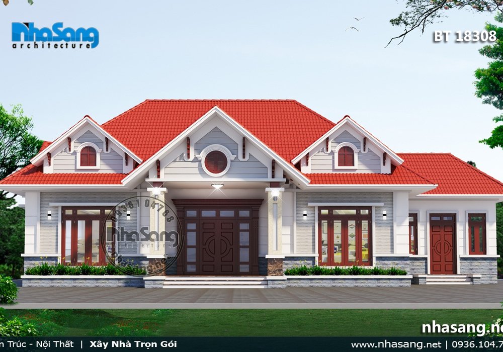 Nhà vườn 1 tầng đẹp ở nông thôn với 4 phòng ngủ BT18308