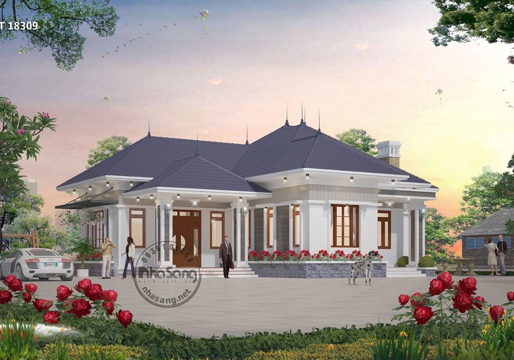 Mẫu nhà vườn cấp 4 đẹp kiểu dáng Châu Âu BT18309 dưới 1 tỷ