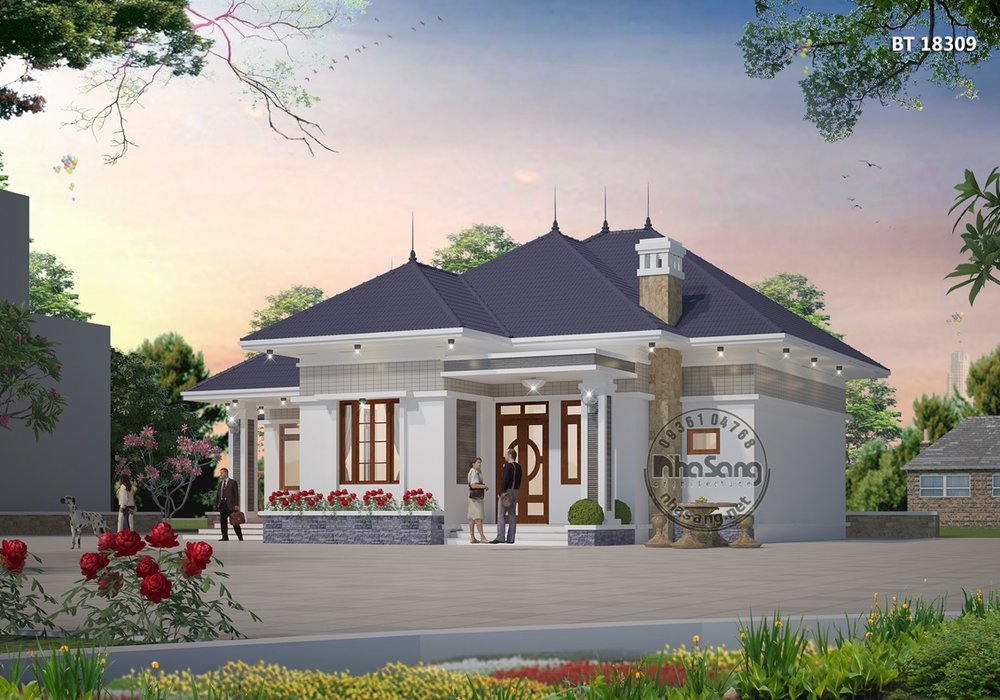 Mẫu nhà vườn cấp 4 đẹp kiểu dáng Châu Âu BT18309 dưới 1 tỷ