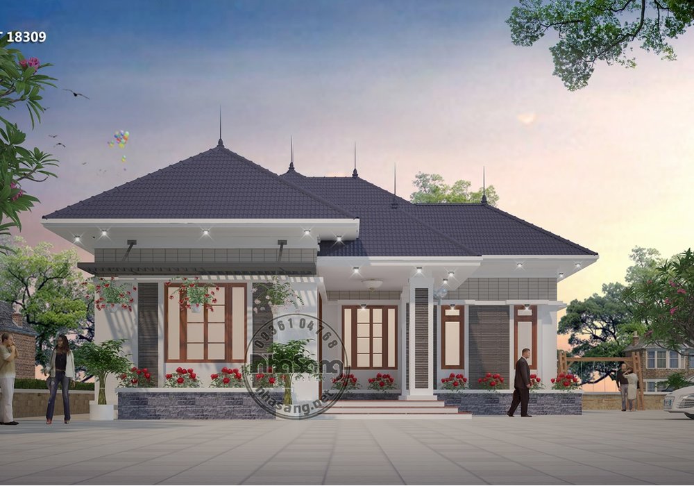 Mẫu nhà vườn cấp 4 đẹp kiểu dáng Châu Âu BT18309 dưới 1 tỷ