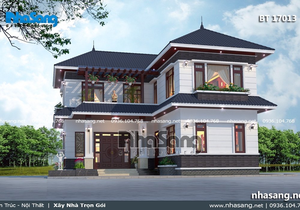 Mẫu nhà vườn chữ L đẹp tại Vĩnh Phúc BT17013