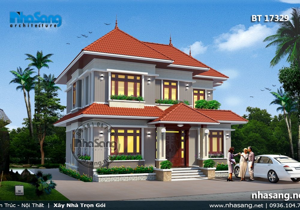 Mẫu biệt thự 2 tầng mái thái đẹp sang trọng tại Thanh Hóa BT17329