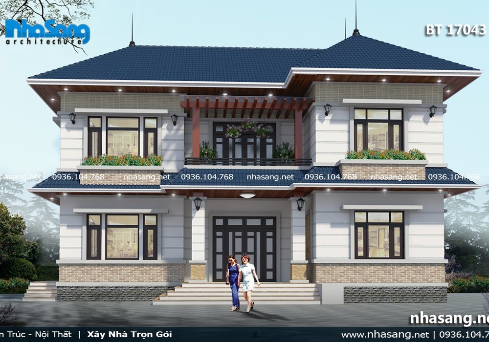 Biệt thự vườn Châu Âu 2 tầng mái thái 140m2 6 phòng ngủ BT17043