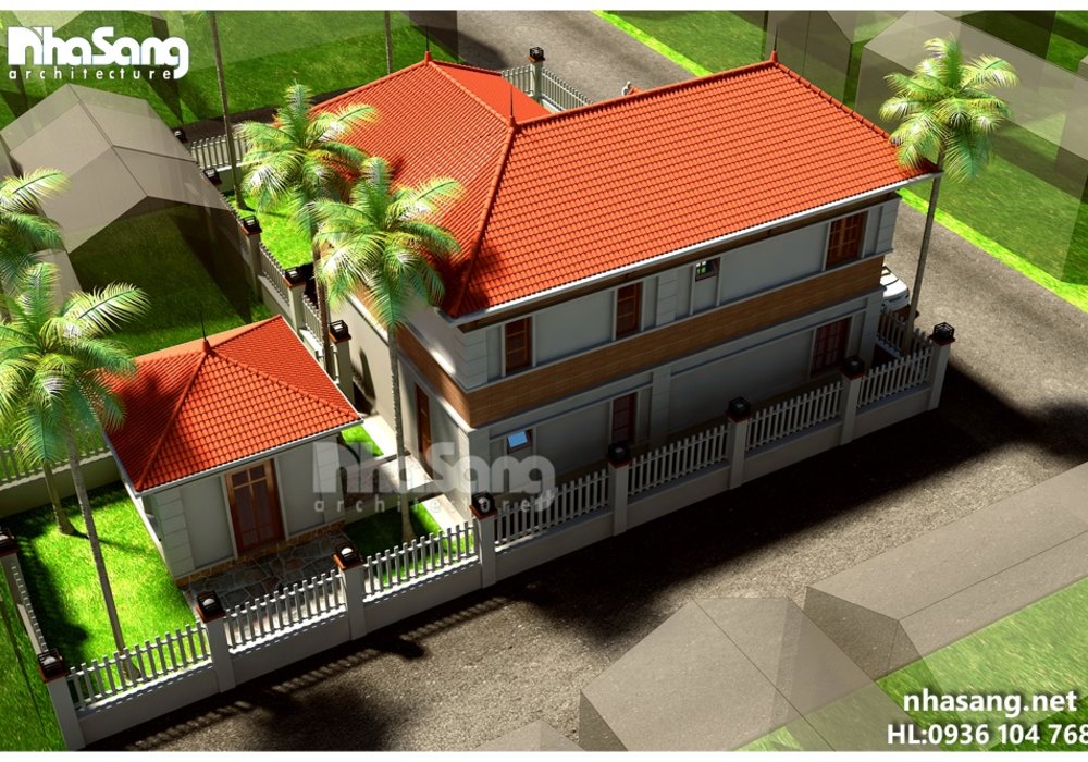 Mẫu thiết kế biệt thự Nhà vườn đẹp 2 tầng chữ L BT14160- biệt thự phố kiểu pháp