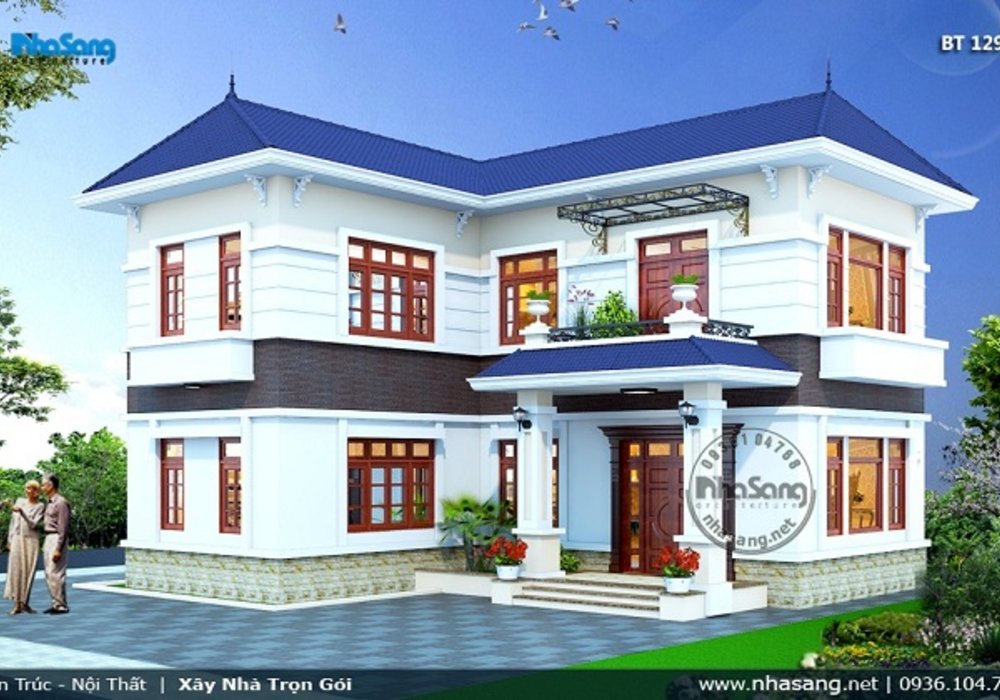 Nhà vườn 2 tầng đẹp ở nông thôn 120m2 chữ L mái thái BT129