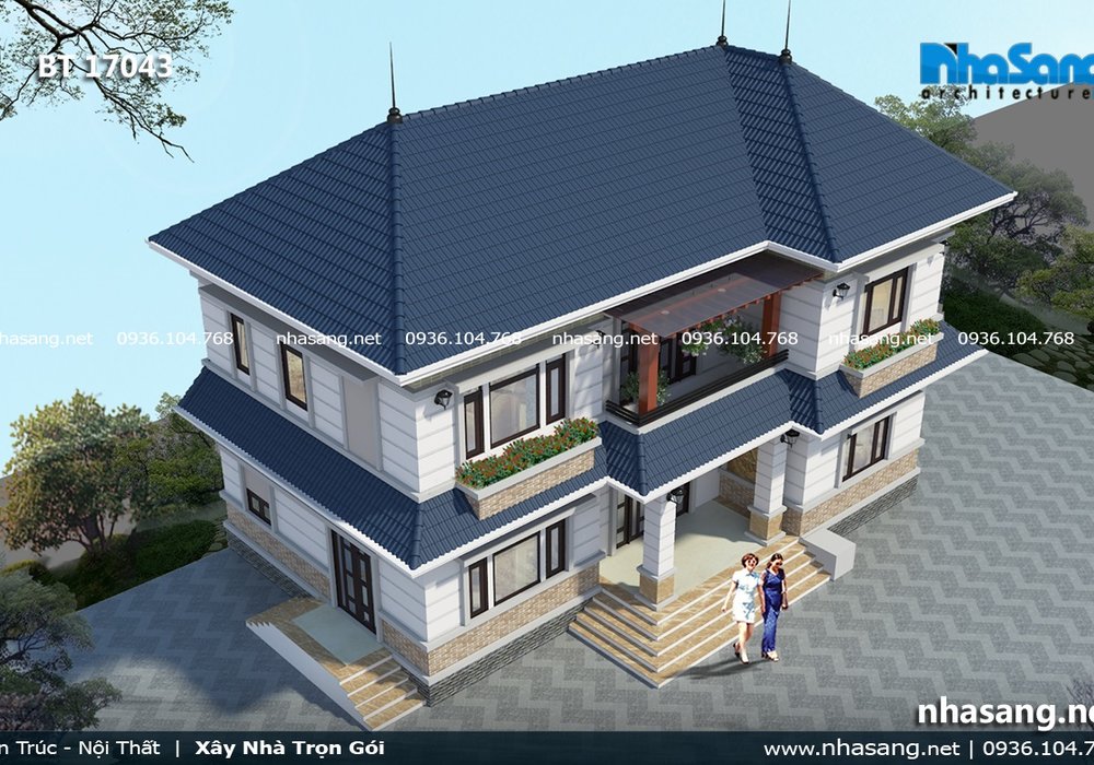 Biệt thự vườn Châu Âu 2 tầng mái thái 140m2 6 phòng ngủ BT17043