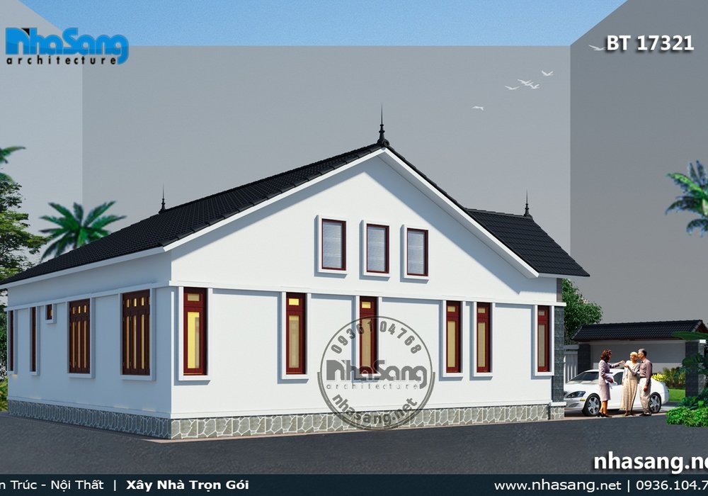 5 kiểu Biệt thự vườn 1 tầng 4 phòng ngủ BT17321 | 999 Nhà vườn đẹp cập nhật liên tục