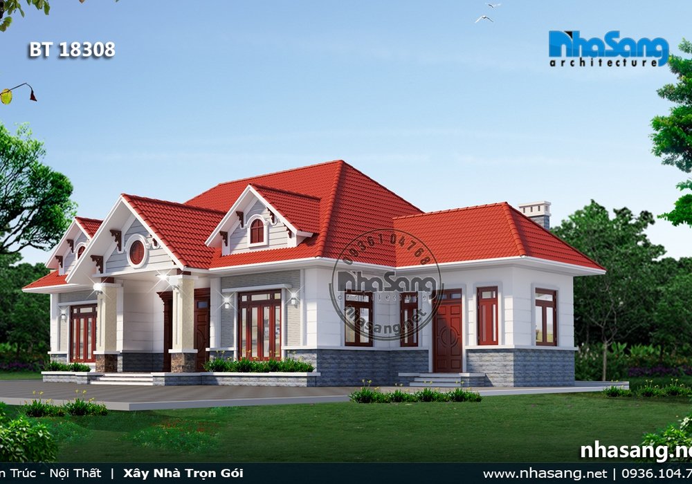 Nhà vườn 1 tầng đẹp ở nông thôn với 4 phòng ngủ BT18308