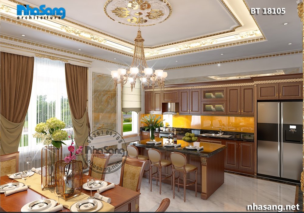 Mẫu thiết kế nội thất biệt thự kiểu tân cổ gỗ tự nhiên sang trọng BT18105