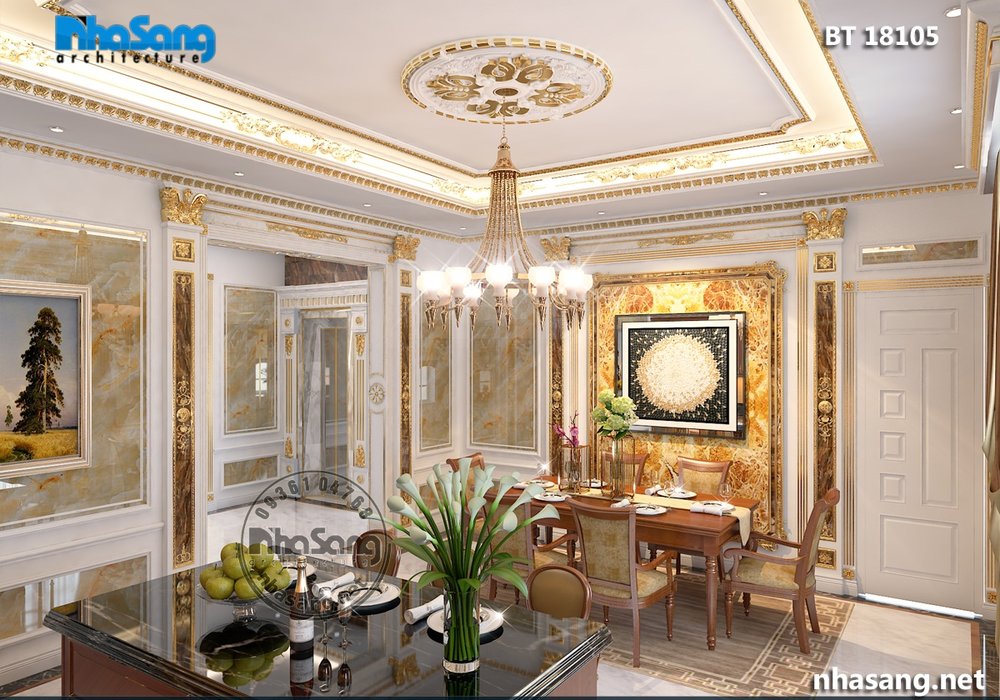 Mẫu thiết kế nội thất biệt thự kiểu tân cổ gỗ tự nhiên sang trọng BT18105