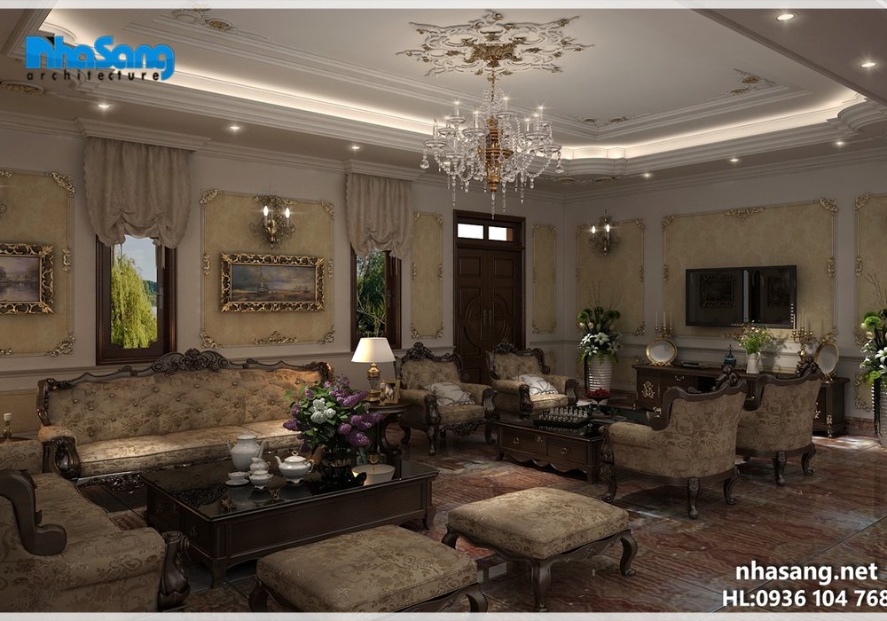 Nội thất gỗ óc chó 4 tỷ cho dinh thự 1500m2 NT15019