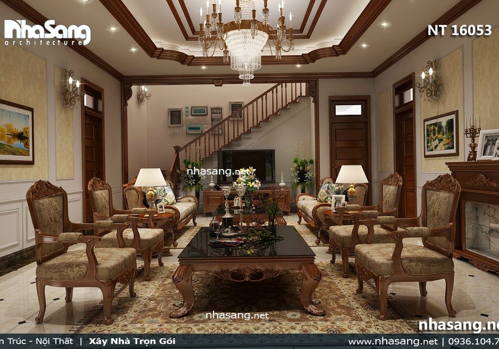 Nội thất gỗ sang trọng cho lâu đài 2 tầng kiên cố NT16053