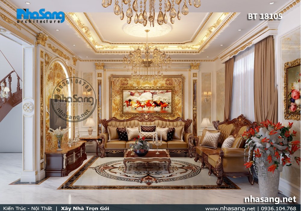 Mẫu nhà 5 tầng có tầng hầm nổi kiểu Pháp sang trọng BT18105