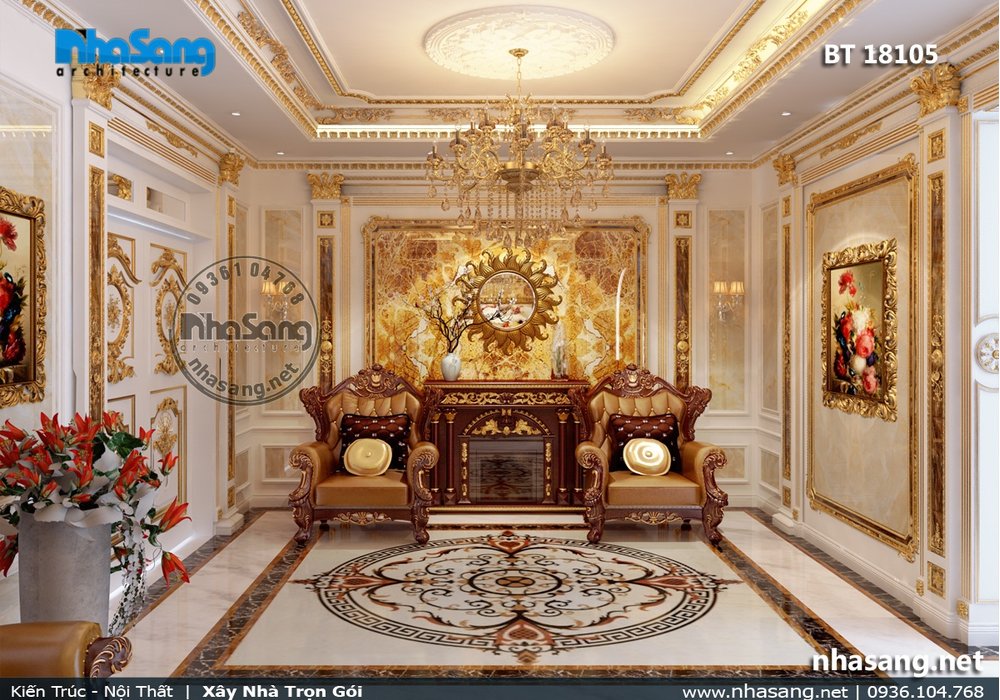 Mẫu nhà 5 tầng có tầng hầm nổi kiểu Pháp sang trọng BT18105