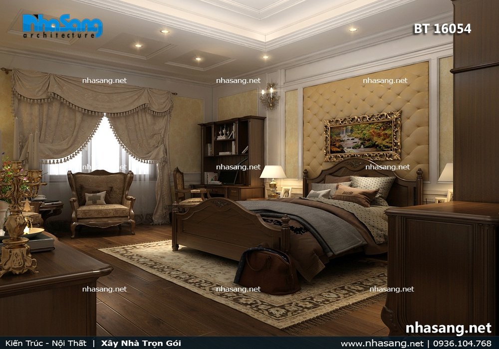 Nội thất tân cổ điển gỗ biệt thự mặt tiền 4.7m NT16054